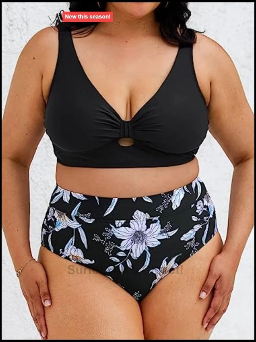 Plus Size High Waisted Cutout Bikini Set with Back Hook
